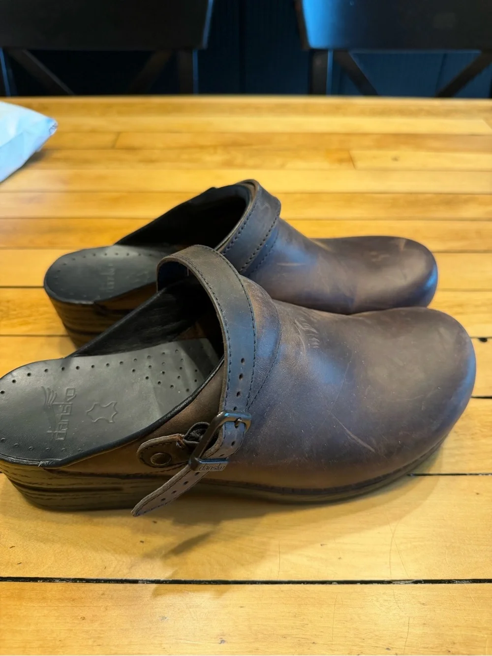 Dansko Dark Brown Leather Slip-On Clogs with Adjustable Strap - Picture 2 of 5